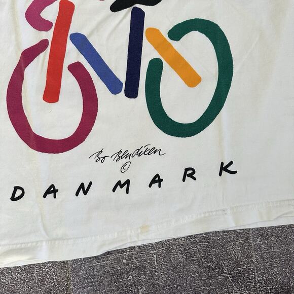Men's Vintage 90's Bo Bendixen Danmark Bike Cycling White T Shirt Tee Art Sz L - Picture 2 of 5